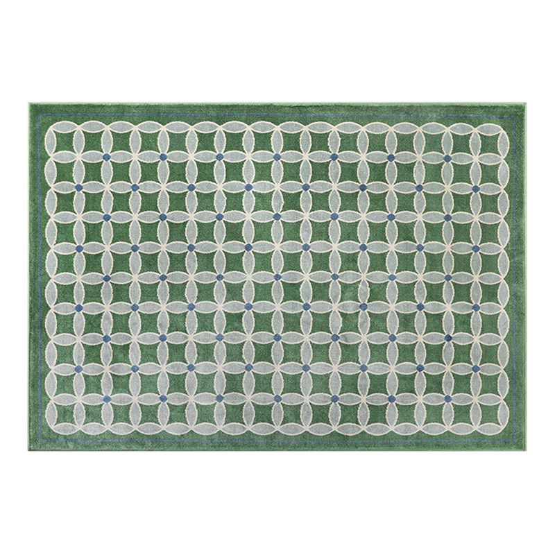 Green Living Room Area Carpet Plaid Pattern Polyester Area Rug Easy Care Washable Rug