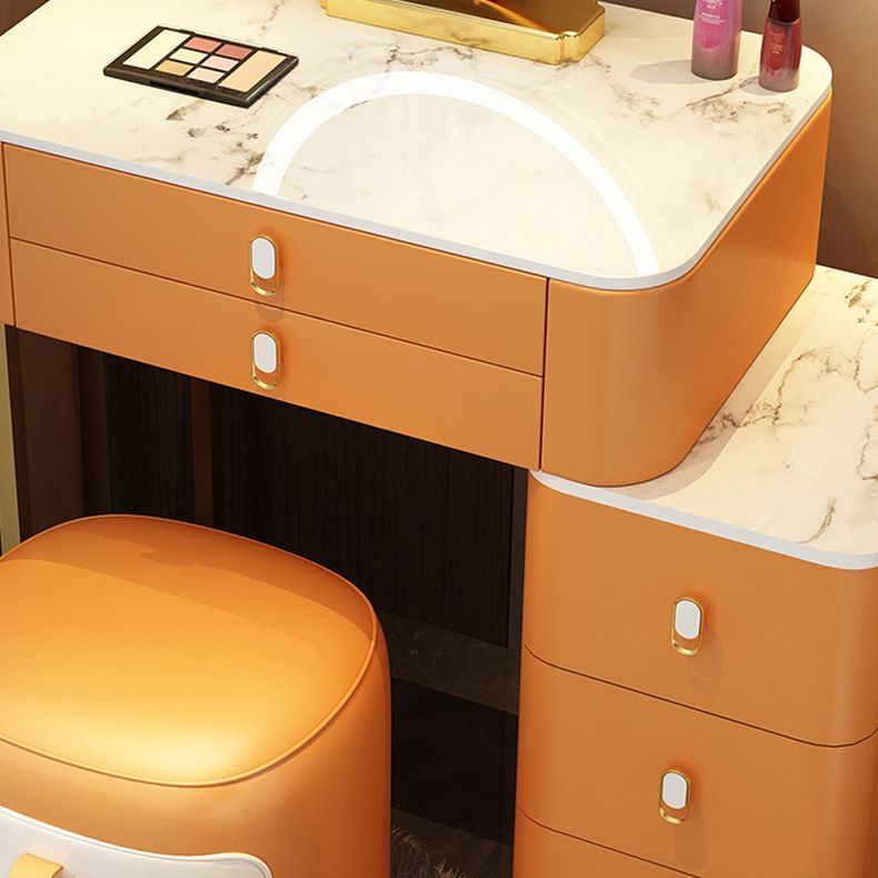 Stone Top Vanity with Storage Drawers Makeup Vanity Desk with Stool and Mirror