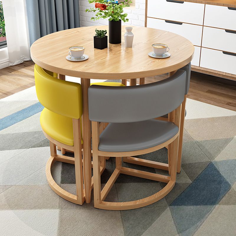 Natural Finish Round Dining Table Modern Dinette Table with 4 Legs