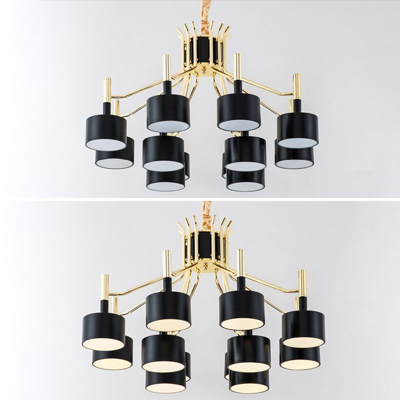 Drum Shade Chandelier Light Post-modern Metal Living Room Suspended Lighting