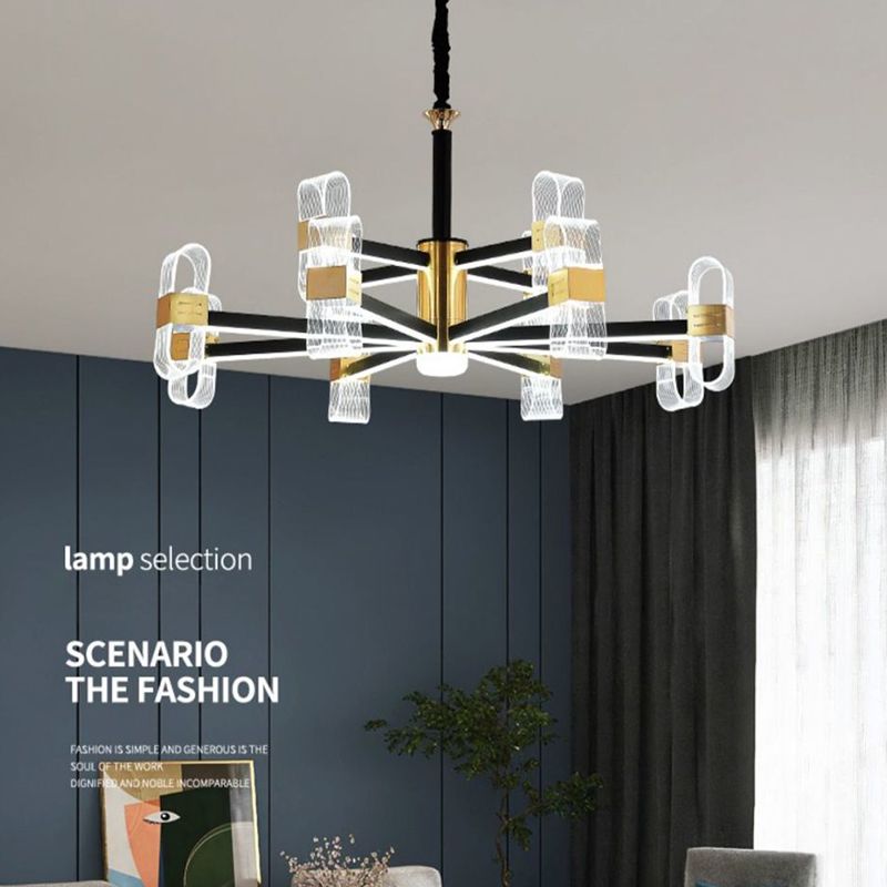 Metal Hanging Light Kit Postmodern Black-Gold LED Chandelier for Dining Room