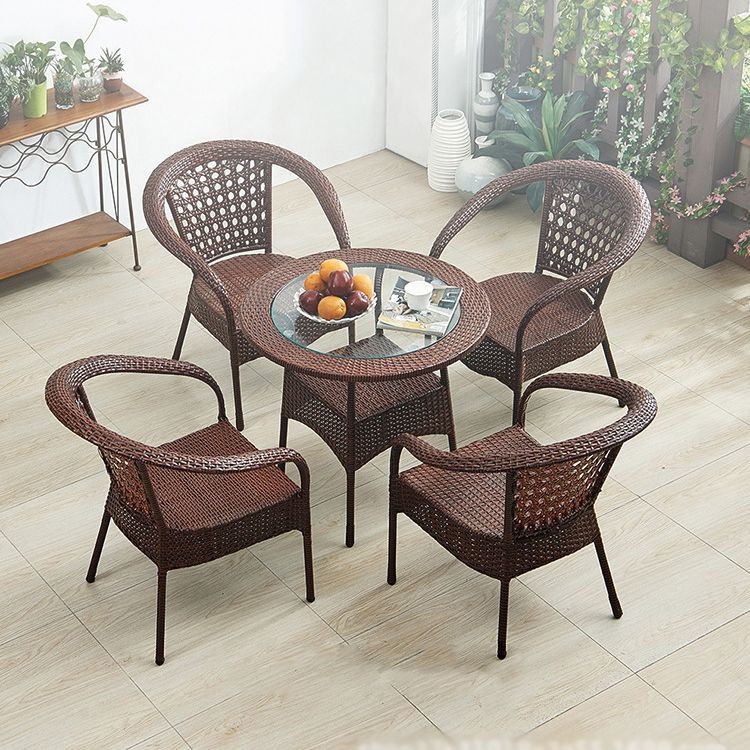 Modern Tempered Glass Outdoor Table Set 1/4/5 Pieces Dining Table with Rat Base