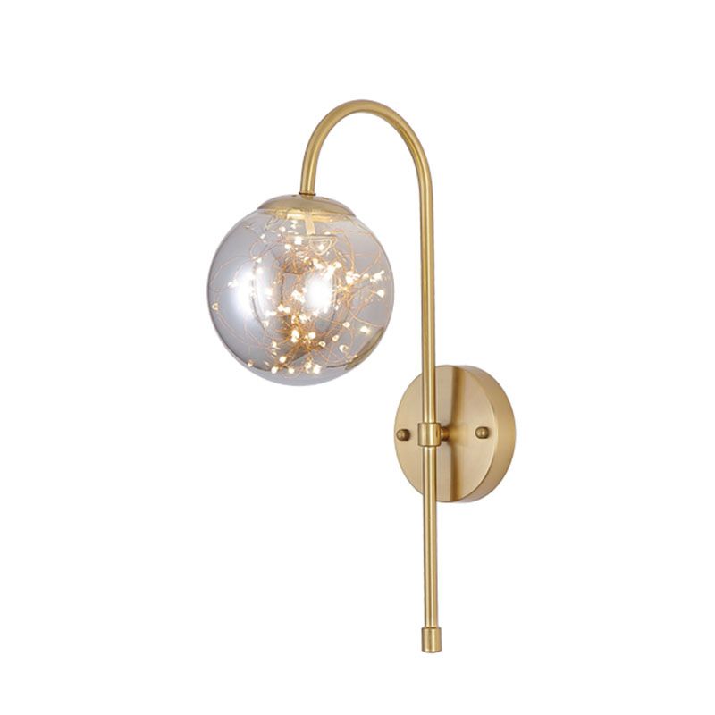 Ball Glass Wall Light Sconce Minimalist LED Gold Wall Lighting with Gooseneck Arm