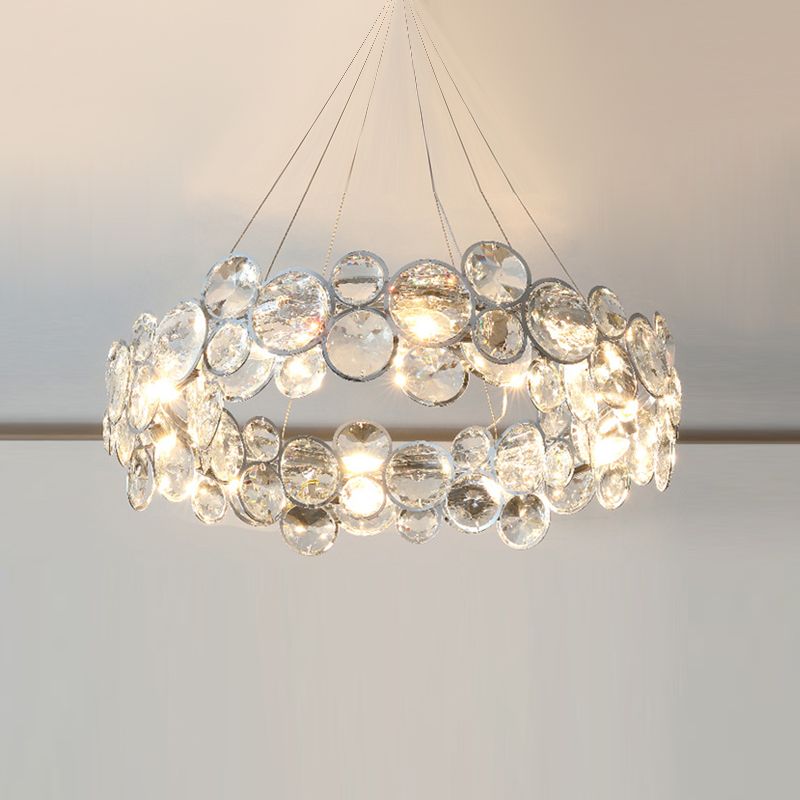 Modern Style Hanging Lights Round Crystal Chandelier in Clear for Living Room