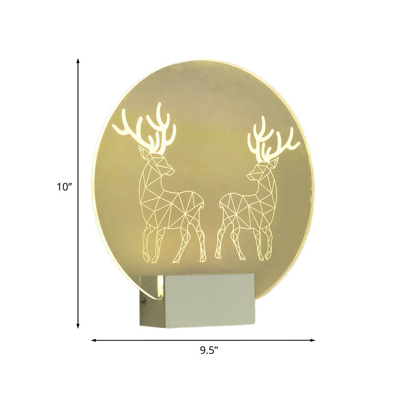 Clear Circular Elk Deer Wall Mounted Lamp Postmodern Style LED Acrylic Wall Mural Light