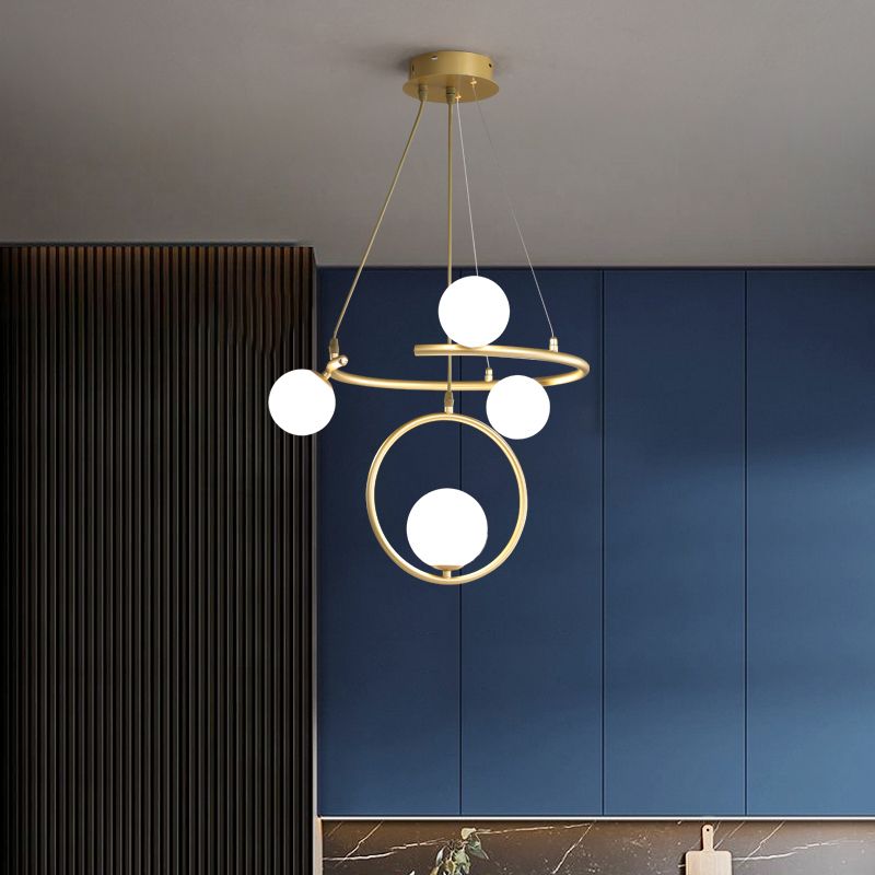 Glass Globe Pendant Light in Modern Creative Style Lacquered Iron Chandelier for Dining Room