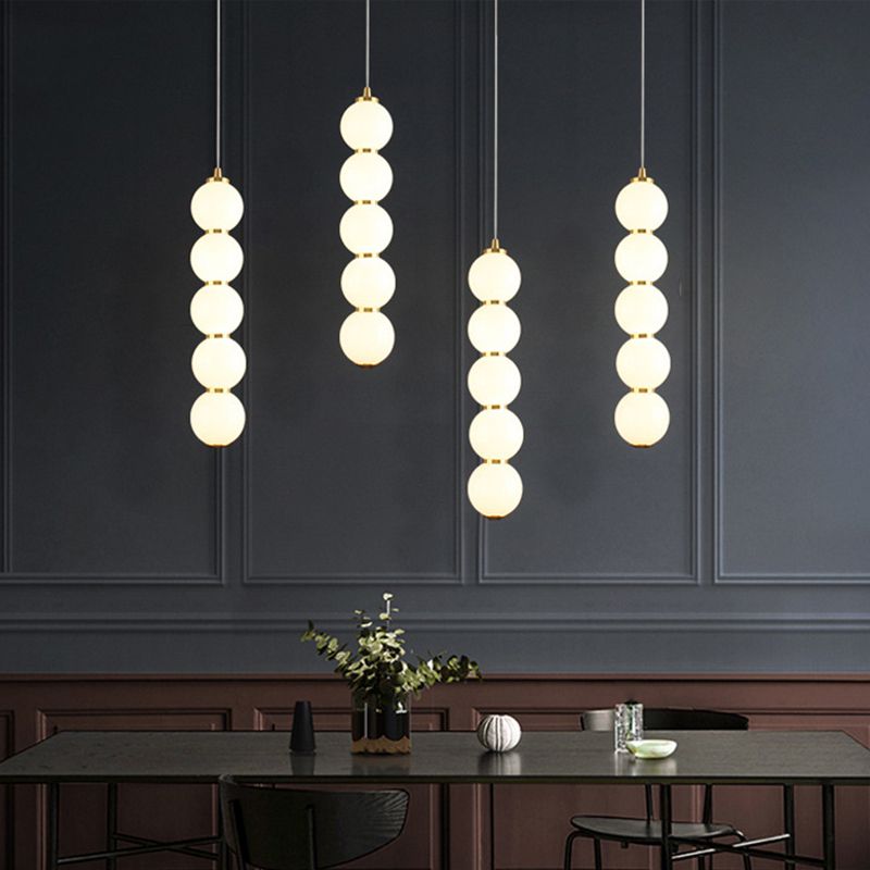 Sugar-Coated Haws Opal Glass Chandelier Minimal 5-Light Gold Pendant Light Kit for Dining Room