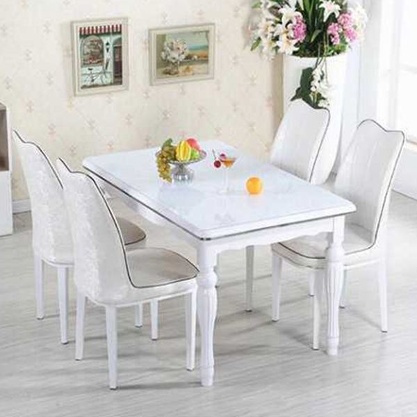 Dining Room Set Contemporary with Tempered Glass Dining Table and Cushion Chairs