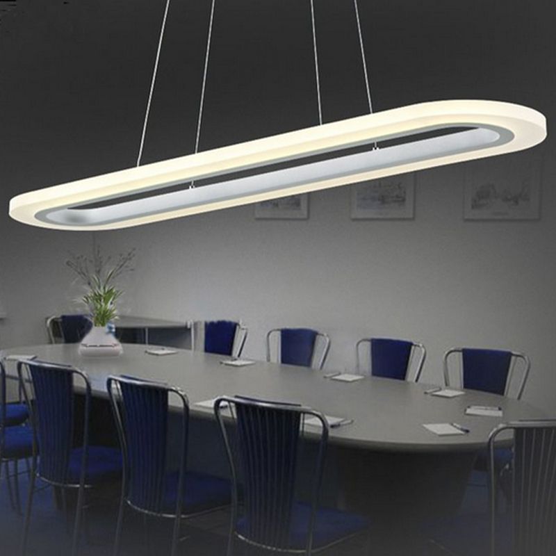 Acrylic White LED Island Light in Modern Simplicity Aluminium Oval Hanging Lamp for Commercial Place