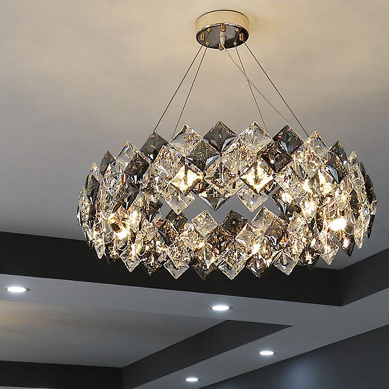 Contemporary Style Wheel Shape Pendant Chandeliers Crystal Chandelier Lights in Grey