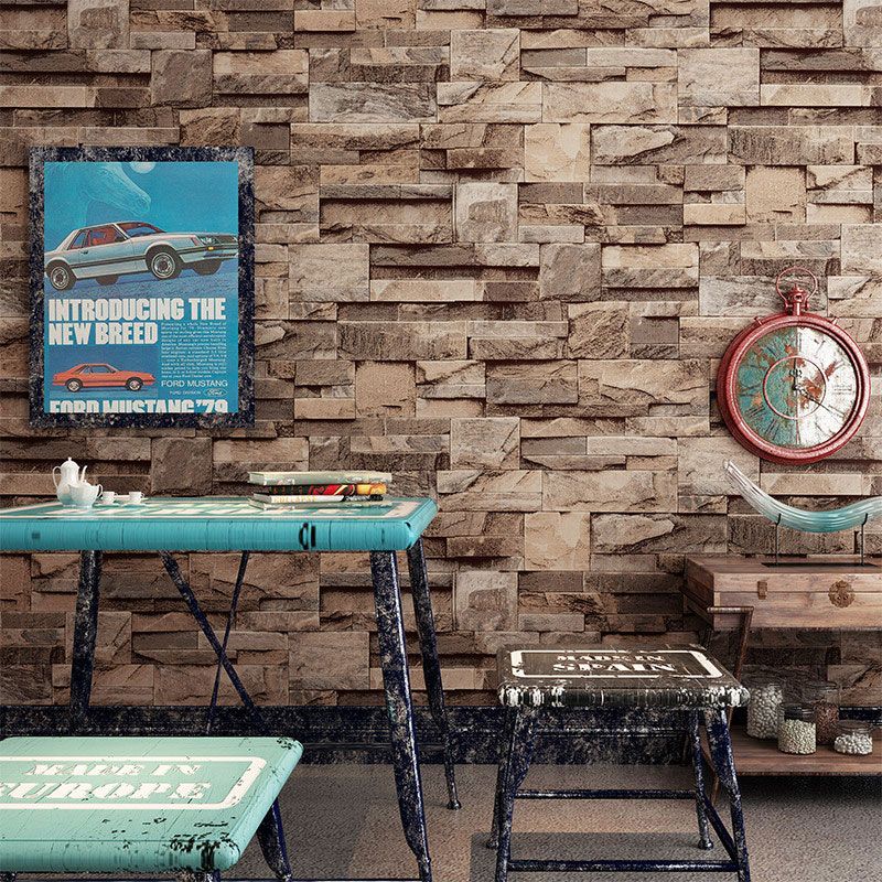 3D Print Stone Wallpaper Dark Color Brick 20.5" x 33' Non-Pasted Stain-Resistant Wall Decor