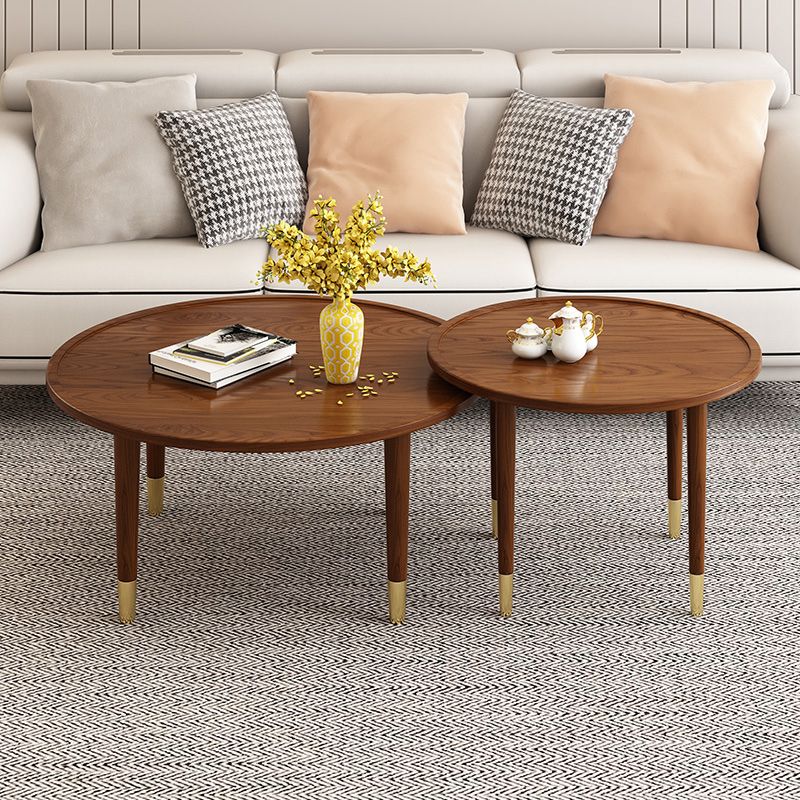 Modern Round Wooden Tray Top Coffee Table 4 Legs Cocktail Table