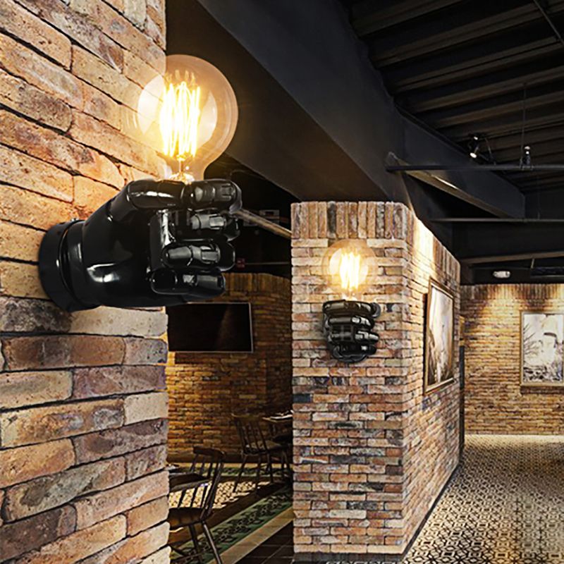 Schwarz/Weiß Bare Lampenleuchte Licht mit Handform Basis Vintage Stil Holz 1 Leichte Restaurant Wandlampe