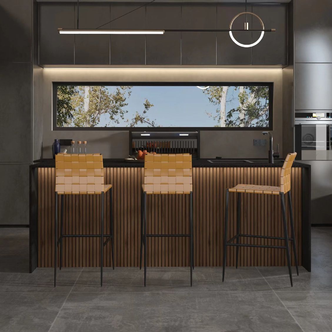 Industrial Style Backless Barstool Pu Leather Counter Bar Stool with Metal Legs