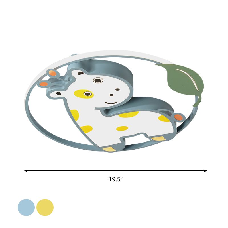 Dessin animé girafe/licorne plafonnier fer enfants chambre LED encastré luminaire en rose/jaune/bleu