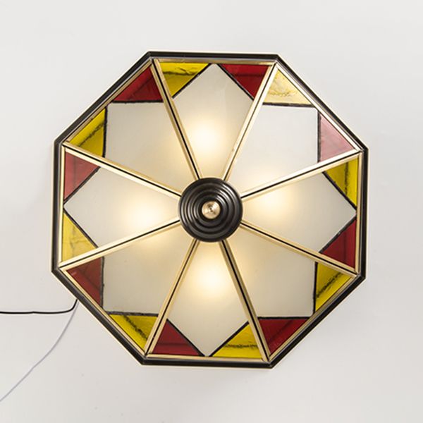 Living Room Colonial Style Ceiling Light Metal Glass Multi Head Overhead Lighting Fixture