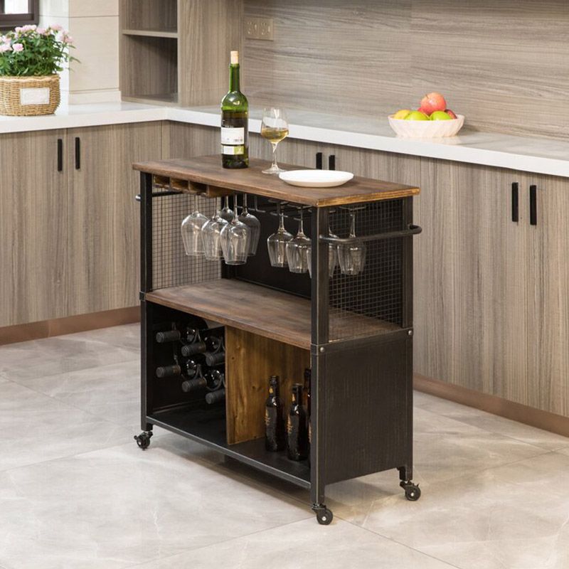 Modern Open Storage Kitchen Trolley Rolling Prep Table with Wine Storage