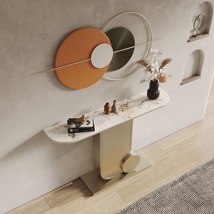 33.46" Tall Hall Accent Table Modern Stone Console Table with 1 Shelf