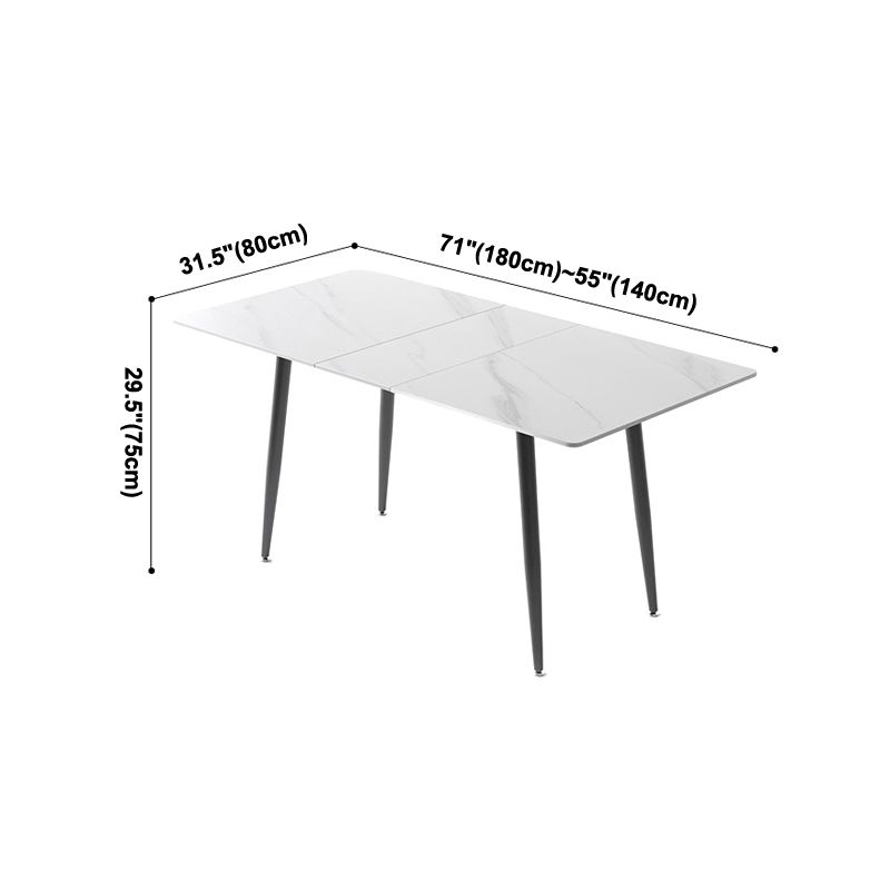 Rectangle Extendable Industrial Dining Table White Sintered Stone Table with 4 Black Legs