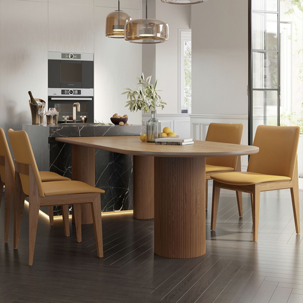 Massivholz zeitgenössischer Freiform Tisch Holz Top Esstisch für Esszimmer