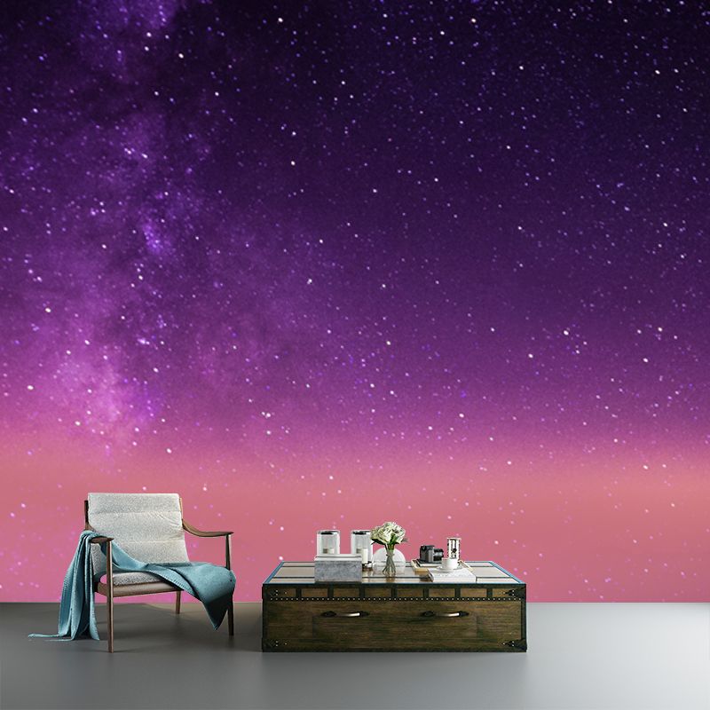 Modernist Stars Wallpaper Mural for Ceiling Custom Size Wall Art in Orange-Purple