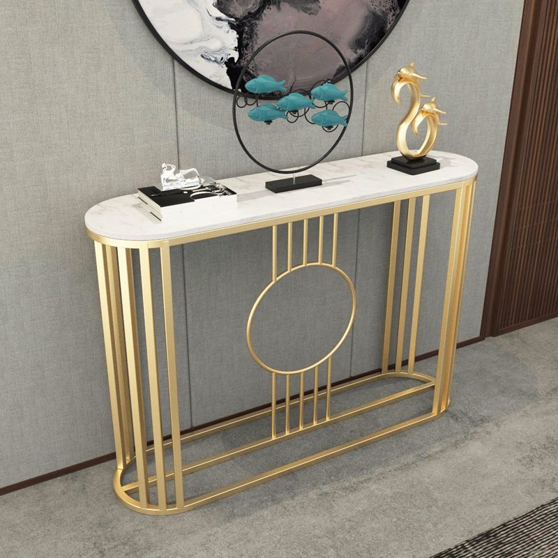 Glam Marble Oval Console Table Gold Frame Console Sofa Table for Hall