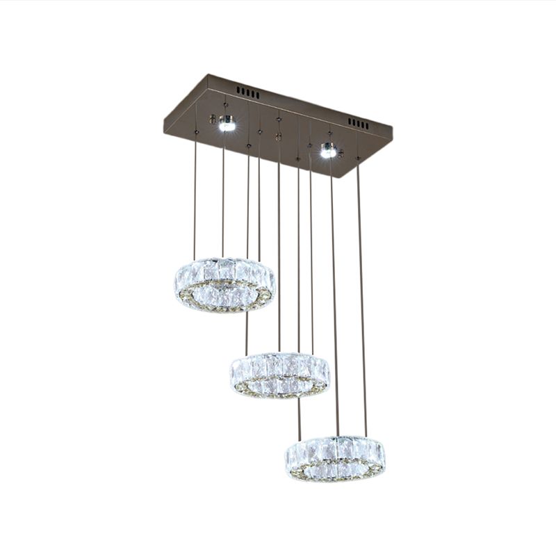 Hedendaagse 3-ring swag hanger licht heldere kristallen LED hangende lampkit in roestvrijstalen
