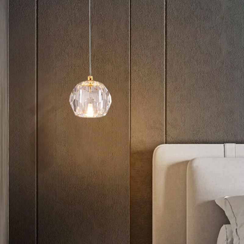 Simplicity Globe Pendant K9 Crystal Dining Room Hanging Ceiling Light in Brass