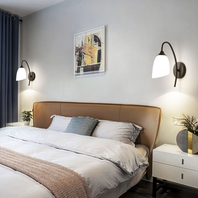 Shaded Bedroom Wall Sconce Lighting Glass Nordic Style Wall Lighting Fixture in Black