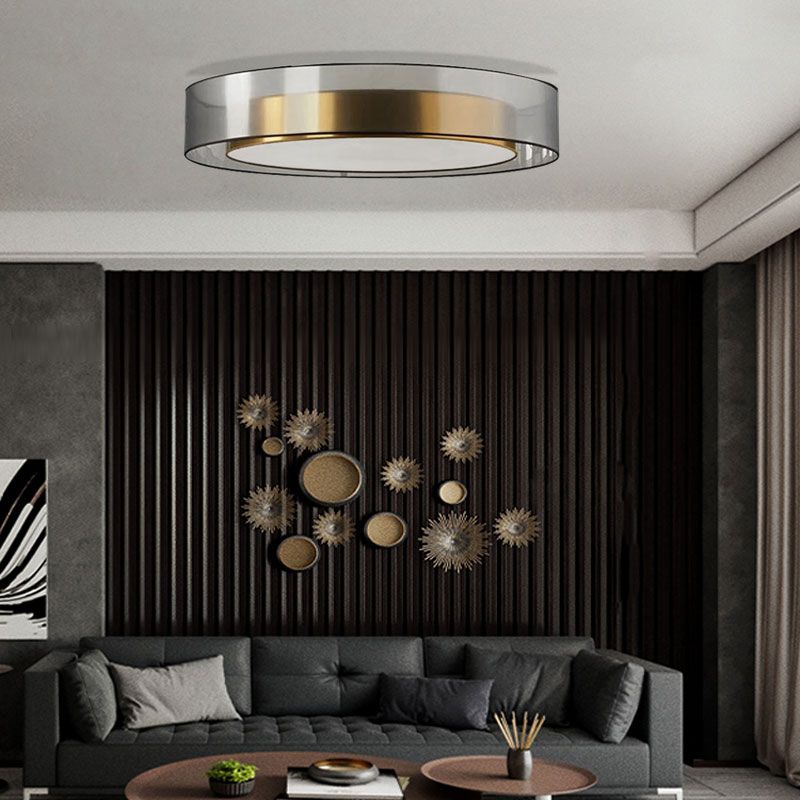 Cylinder Glass Flush Mount Modern Style Living Room Ceiling Light Fixture with Shape