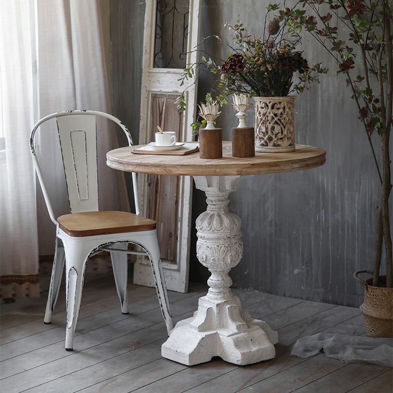 Rustic Style Side End Table Pedestal Distressed Round Sofa Side Accent Table