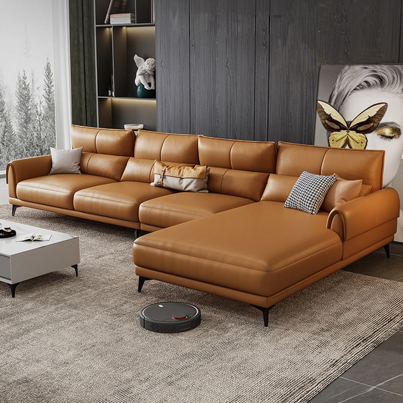 Modern Tight Back Genuine Leather Sectionals, 67.72" W Sectional Sofa in Brone