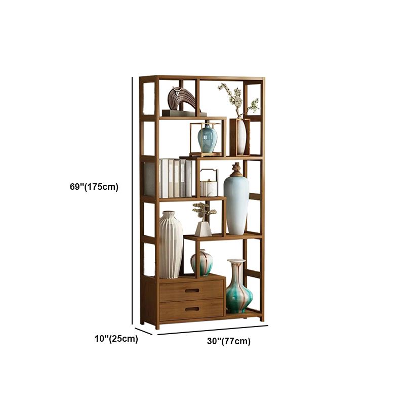 Contemporary Brown Etagere Book Shelf Open Vertical Bookshelf with Drawers