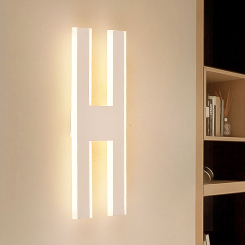 Alphabet Metal Wall Lamp Modern LED White/Black Sconce Light Fixture for Bedside in White/Warm Light