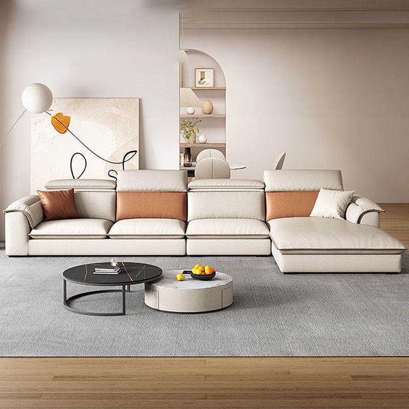 Beige Faux Leather Sectional Sofa Stain-Resistant Sofa for Living Room