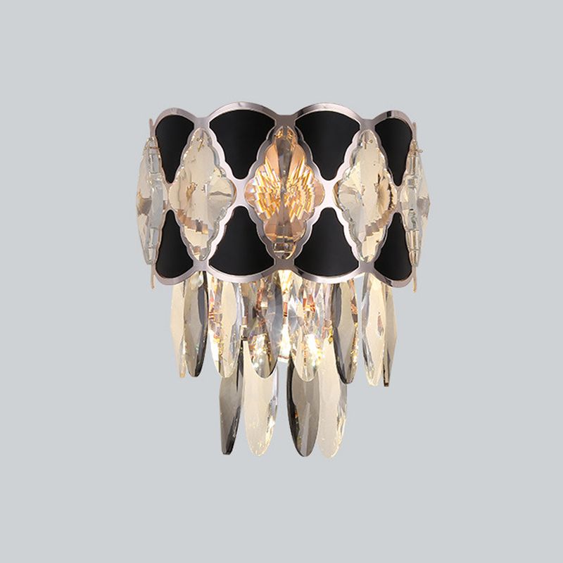 Coupez les ovales cristallins Black Finish Gicce Light Facered 3 têtes Fixture de lampe de paroi de la surface moderne