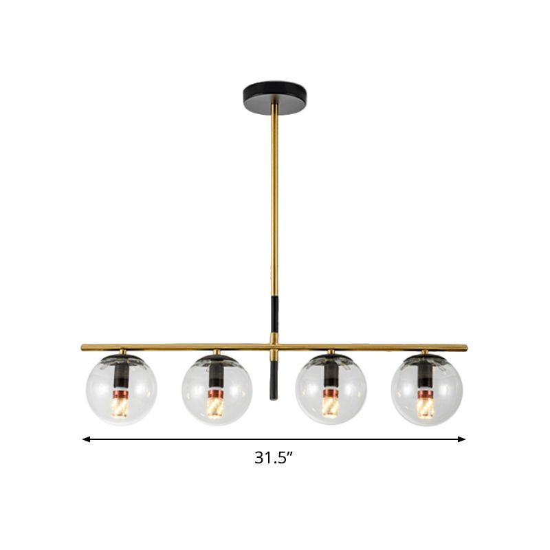 Contemporary Ball Island Lighting Clear Glass 4 Bulbs Hanging Pendant Light in Black and Gold