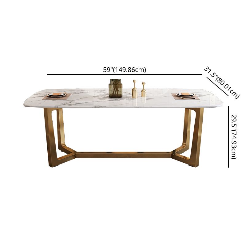 Nordic Dining Room Set Metal Frame Dining Table Rectangle White Slate Formal Dinette Set for Home