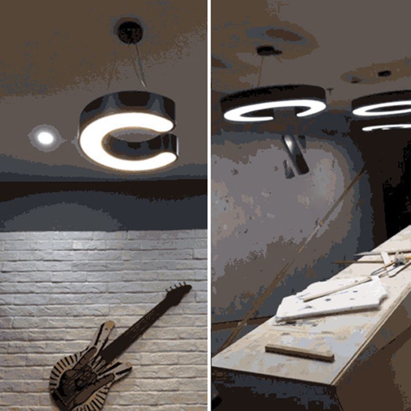 Black 1 Light Round Pendant Lamp Modern Minimalist LED Metal Hanging Lamp for Office