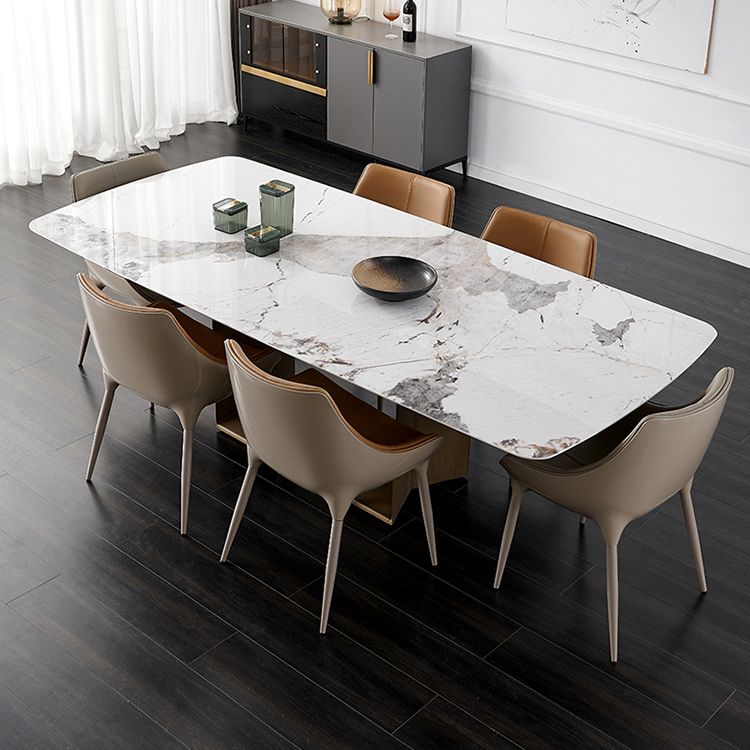 Rectangle Table Industrial Sintered Stone Top Dining Table with Single Pedestal Base