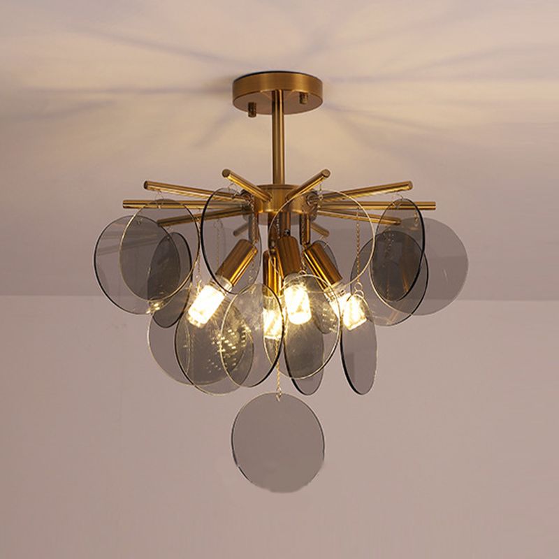 Round Shade Hanging Light Modern Style Glass Chandelier Light for Living Room