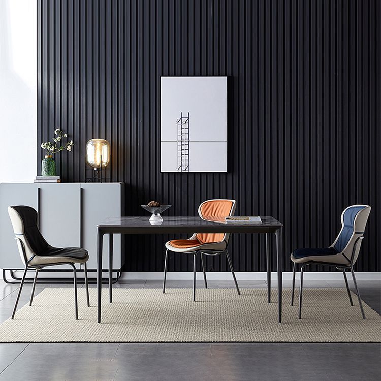 Scandinavian Style Microfiber Leather Dining Chairs Solid Back Armless Chair