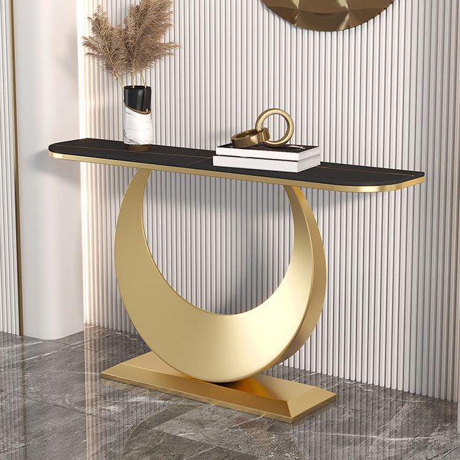 Glam Stone Console Table Half Moon Console Sofa Table for Hall
