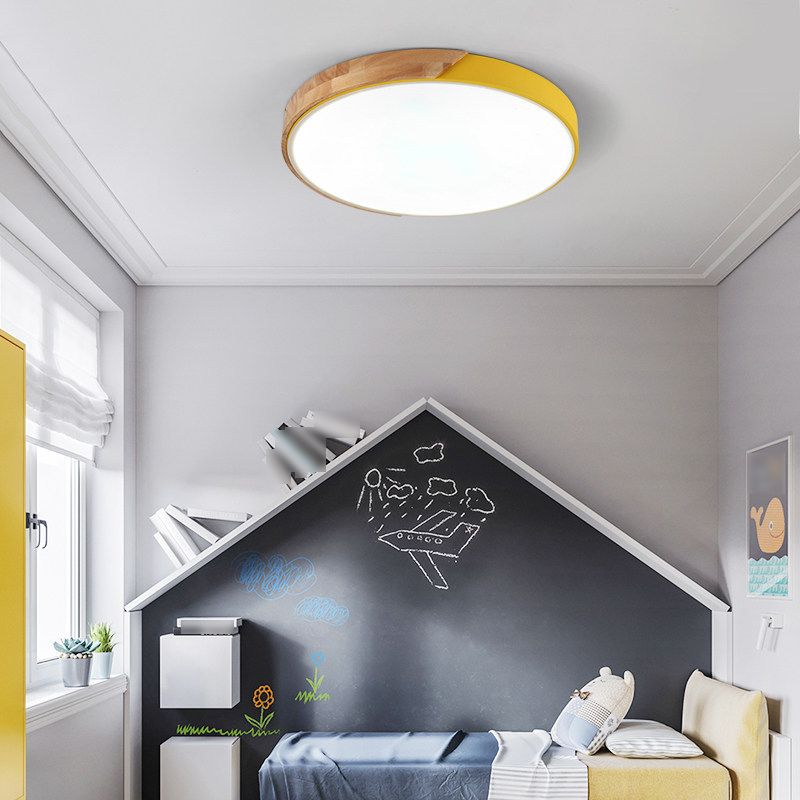 Round Shape Ceiling Lamp Modern Macaroon Iron 1 Light Flush Mount for Living Room Study
