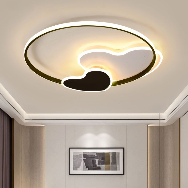 Black and White Heart Flushmount Simplicity LED Acrylic Ceiling Light with Metal Ring