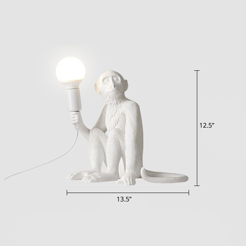 White Monkey Table Lamp Art Deco 1-Head Resin Nightstand Light with Shadeless Design
