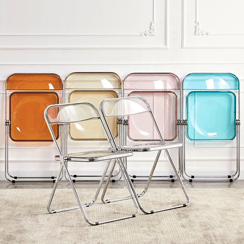 Silla de comedor moderna de metal, silla lateral plegable interior con respaldo abierto