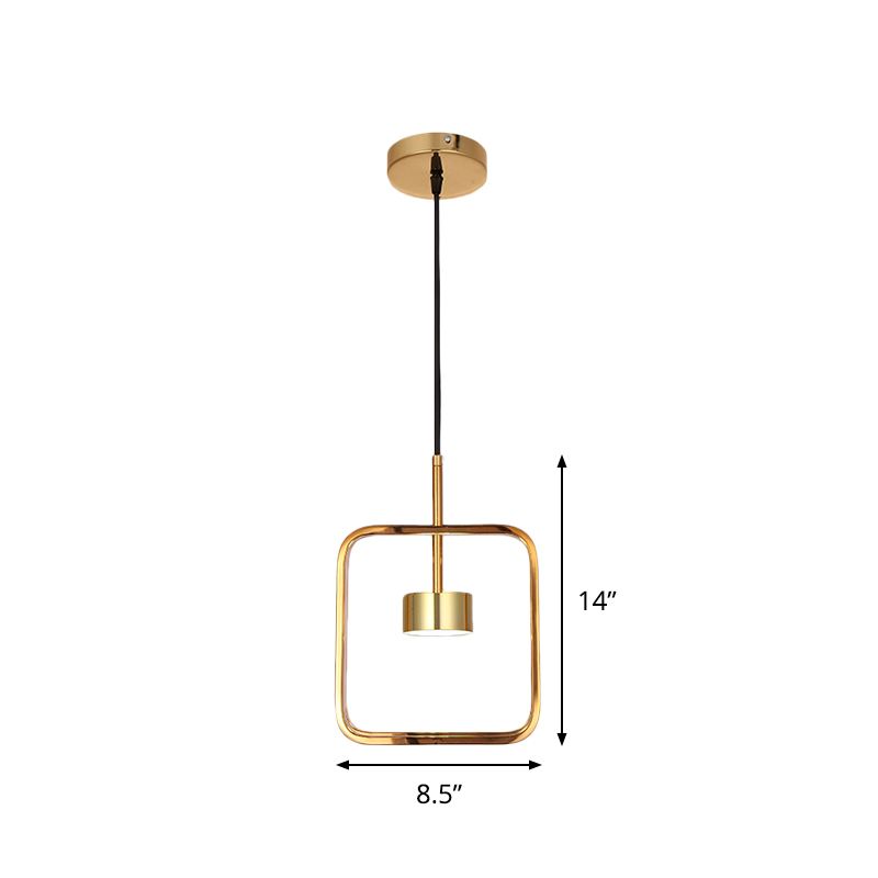 Gold Finish Square-Frame Pendulum Light Minimalism LED Metal Ceiling Hang Fixture with Shade/Shadeless