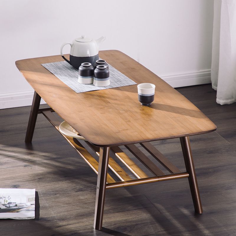 Nordic Style Rectangular Solid Wood Table 4 Legs Base with Storage Rack Coffee Table