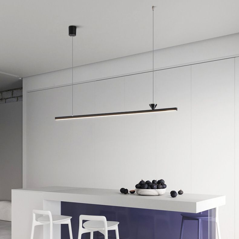 Linear Shape Island Pendant Contemporary Style Metal Single Light Hanging Island Light